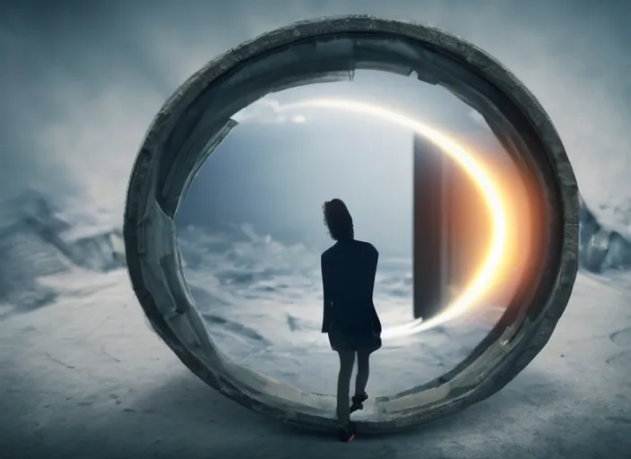 Image similar to a realistic photo of a person looking through a portal, the person is seeing the origin of the universe photorealistic highly detailed professional photography cinematic dynamic lighting