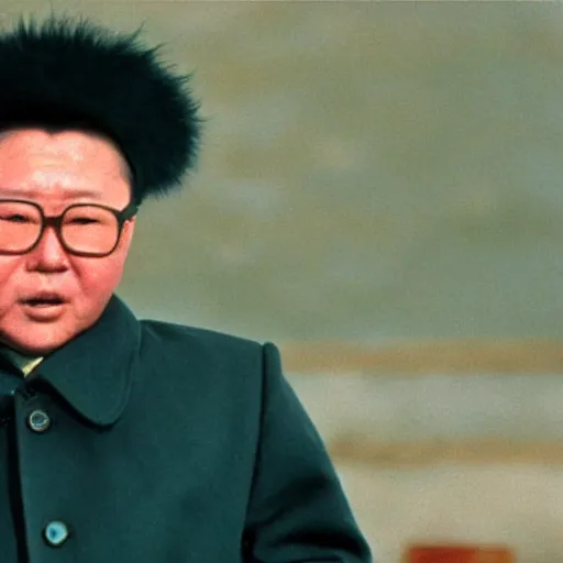 Image similar to filmstill of Kim Jong-il wearing a chapka in the role of Doctor Zhivago by David Lean, 1965, cinemascope, Eastman Color Negative 50T 5251 Neg. Film, epic romance