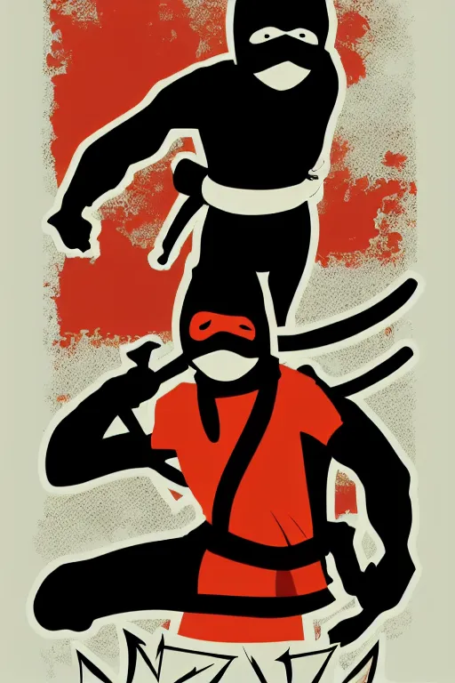 Image similar to Poster of a ninja in the style of die cut sticker, art by daniel Barreto , color, detailed, high resolution, vector art