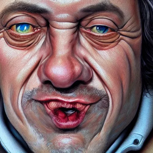 Image similar to Caricature portraits done of Gene Ween, realistic, hyperrealistic, very realistic, highly detailed, very detailed, extremely detailed, detailed, oil painting, digital art, trending on artstation