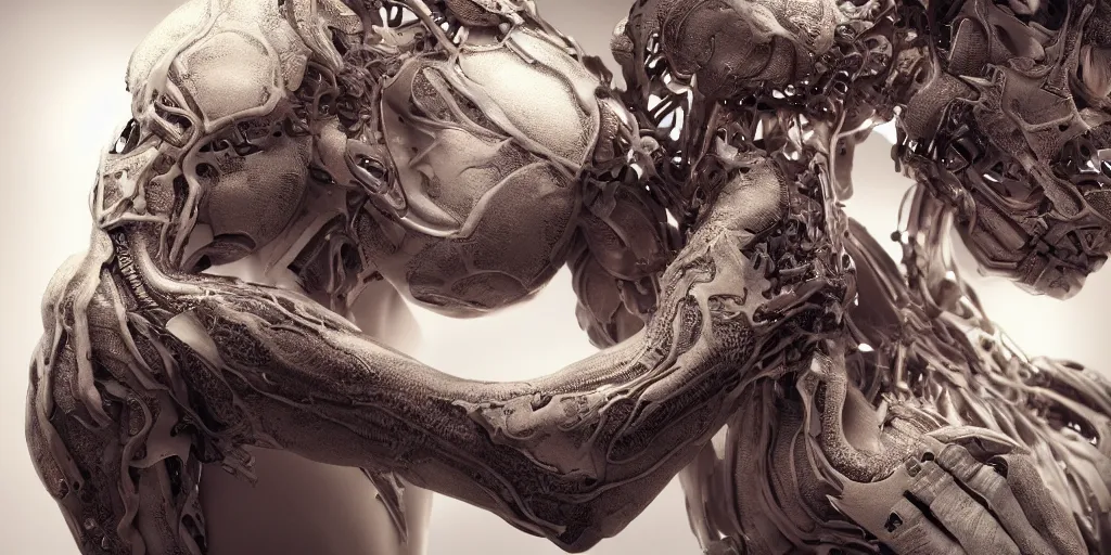 Image similar to hyper realistic photography of a stunningly beautiful cyborg male, elbow, plated, thy, intimate, holding close, in the style of beth cavener, jin kagetsu,, and wlop, highly detailed, intricate filigree,, masterpiece, award winning, sharp focus, concept art, ringflash lighting, ambient lighting, octane render, 8 k, artstation