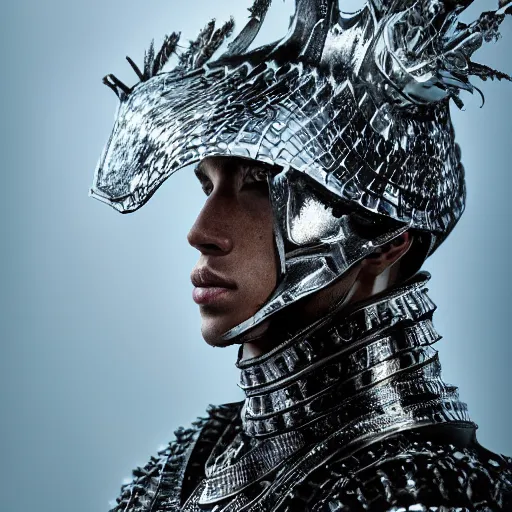 Image similar to a portrait of a beautiful young male wearing an alexander mcqueen armor made of water , photographed by andrew thomas huang, artistic