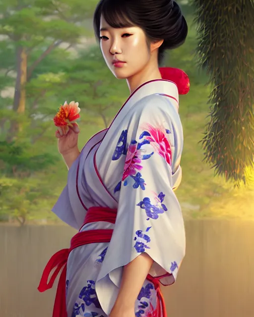 Image similar to a beautiful okinawa girl wear elegant yukata in festival | | summer night, realistic shaded, pleasant face, good looking, fine details, 4 k realistic, cryengine, realistic shaded lighting poster by greg rutkowski, magali villeneuve, artgerm, jeremy lipkin and michael garmash and rob rey