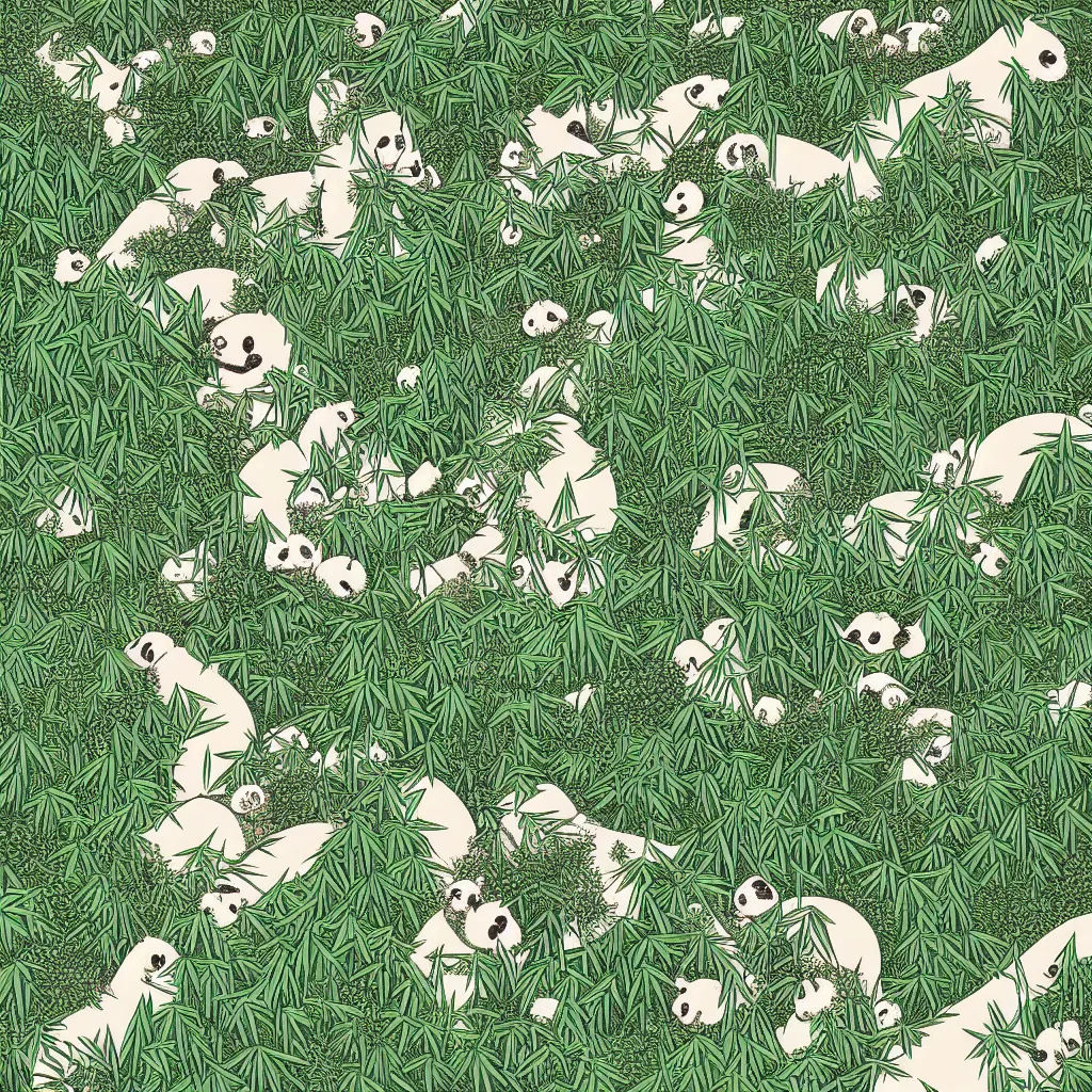 Prompt: isometric view illustration of a bamboo forest and panda, highly detailed mid day by victo ngai