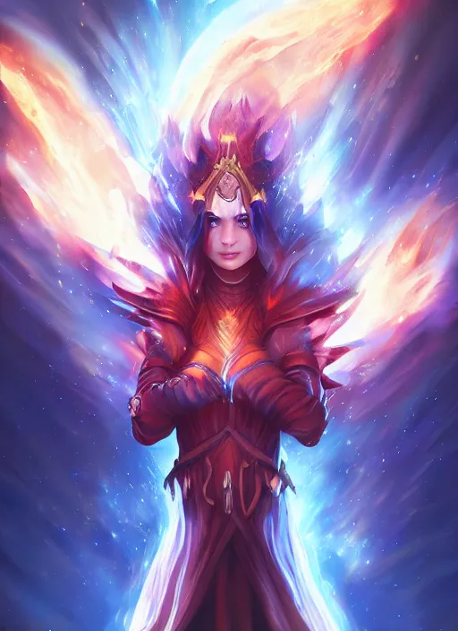 Image similar to fire mage in galaxy, artgerm, wlop, artstation, digital art, epic, best, detalied, high quality,