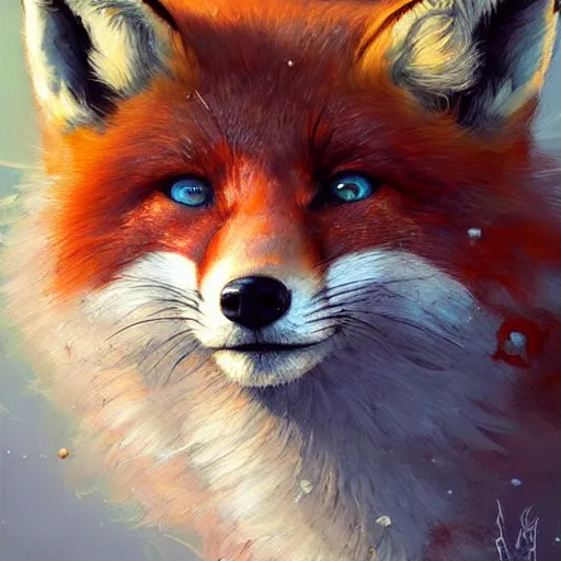 Image similar to A head-on detailed oil portrait of a beautiful fox with pale blue eyes and long yellow hair by greg rutkowski and artgerm, trending on artstation