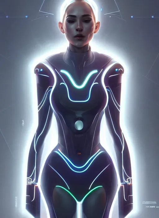 Prompt: portrait of female humanoid, intricate, very futuristic suit, elegant, cyber neon lights, highly detailed, digital photography, trending in artstation, trending in pinterest, glamor pose, concept art, smooth, sharp focus, art by artgerm and greg rutkowski