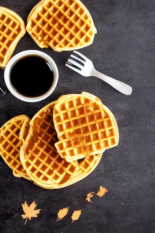 Prompt: eggo waffles and maple syrup on a black laptop computer