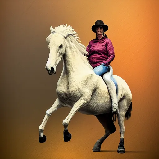 Prompt: a painting of a person riding a horse, an ultrafine detailed painting by claire falkenstein, behance contest winner, nuclear art, biomorphic, made of rubber, vray