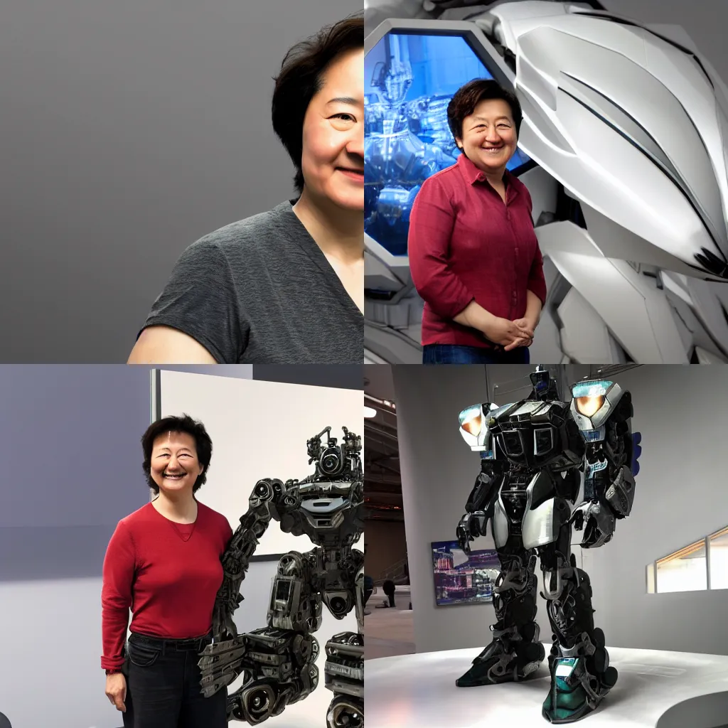 Prompt: lisa su in a giant mech, realistic lighting, photo realistic, realistic reflections, amazing detail, amd