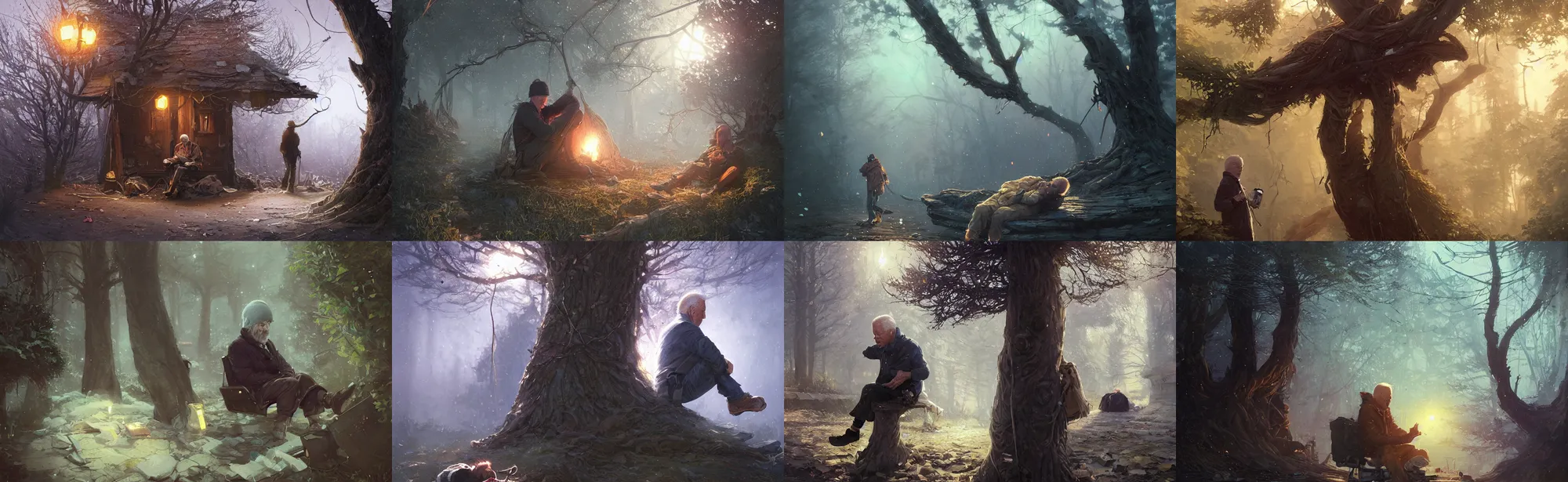 Prompt: highly detailed portrait of joe biden as a homeless, stuck in the tree, stephen bliss, unreal engine, fantasy art by greg rutkowski, loish, rhads, ferdinand knab, makoto shinkai and lois van baarle, ilya kuvshinov, rossdraws, tom bagshaw, global illumination, radiant light, detailed and intricate environment