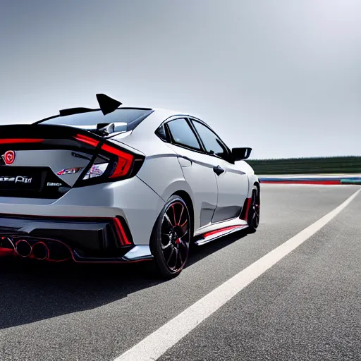 Image similar to 2 0 2 0 civic coupe type r from behind, carbon fiber wing spoiler