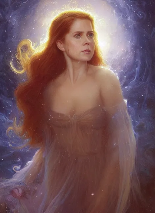 Image similar to Amy Adams staring into the camera, misty wisps, fireflies, Lilia Alvarado, Sophie Anderson, Mark Arian, Bob Byerley, Charlie Bowater, Mark Brooks, Steve Henderson, Justin Gerard, Arthur Hughes, Edward Robert Hughes, Mark Keathley, Victor Nizovtsev, Carlos Shwabe, Ross Tran, WLOP