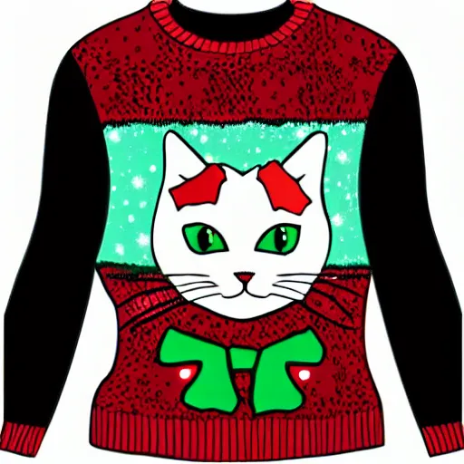 Prompt: cat wearing a christmas jumper cartoon highly detailed, smooth, sharp focus