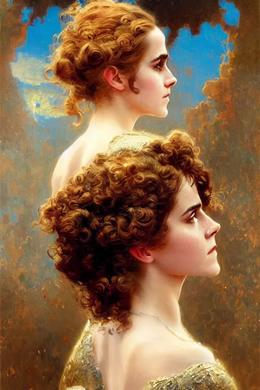 Image similar to emma watson mandelbrot fightsuit gaston bussiere craig mullins j. c. leyendecker curly updo