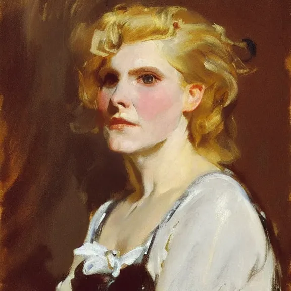 Image similar to portrait of a middle aged maid with blonde hair, by sargent, 1880