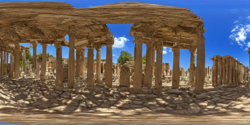 Prompt: Equirectangular projection of a 360 view inside a byzantine temple