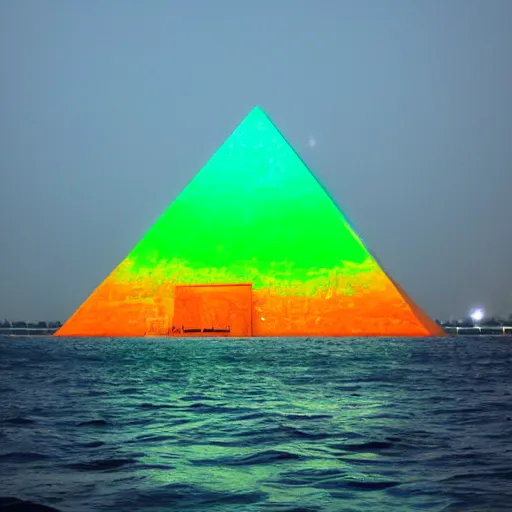 Prompt: neon pyramid in the sea