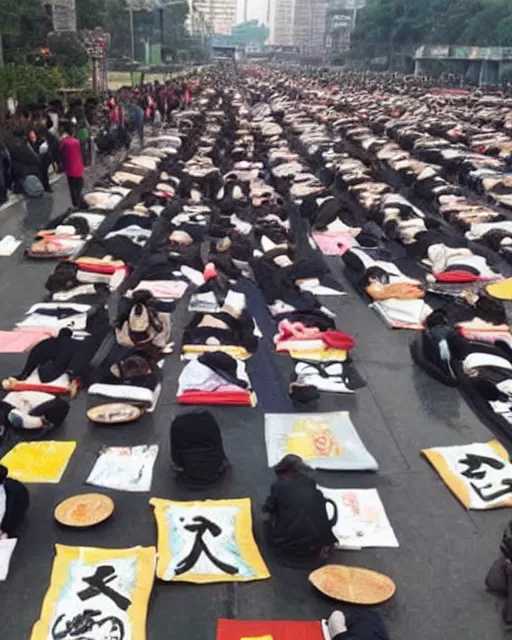 Prompt: tangping lying flat protest movement in china