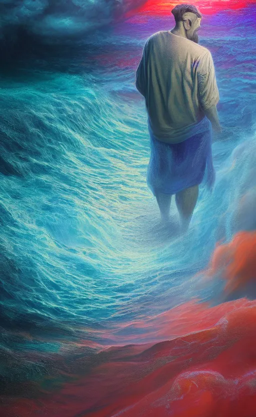 Image similar to a dream oil painting hyperrealism of a beautiful man in a sea maelstrom, 8 k resolution, octane render, trending on artstation, by gediminas pranckevicius, volumetric light 2 blue fractal thunder glow by dan mumford, anaglyph effect, laurie lipton