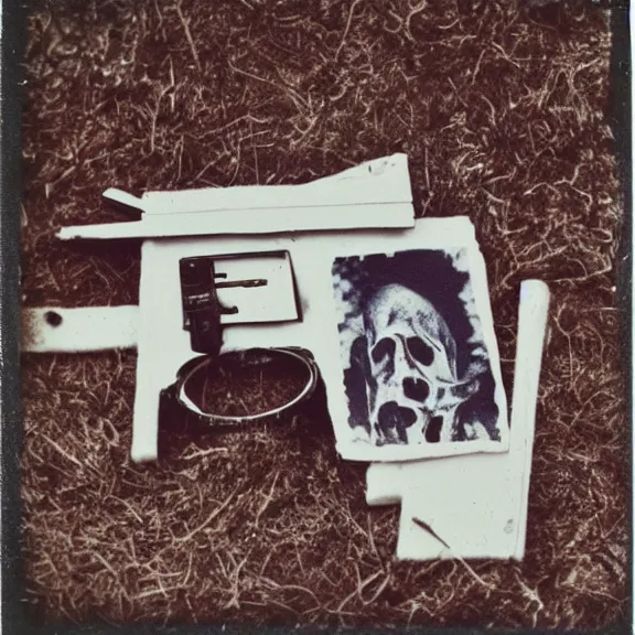 Image similar to gun made of bones, polaroid photo