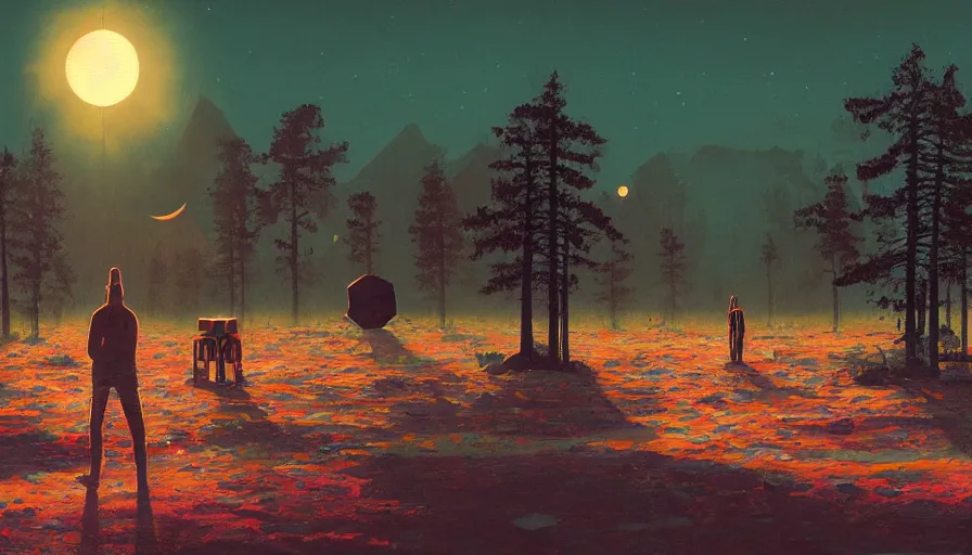 Image similar to hexagon in front of the sun, planet earth in foreground, simon stalenhag