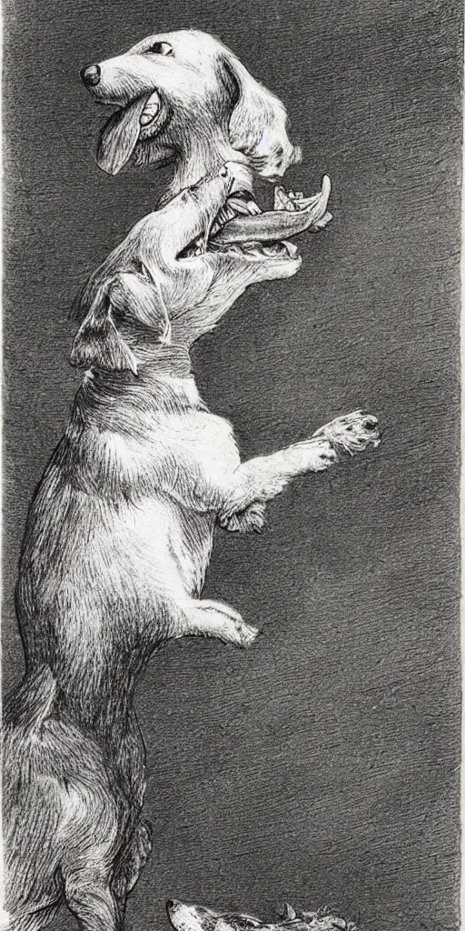 Image similar to jack russel dog looking up and howling with mouth open sad, highly detailed, side view, illustrated by peggy fortnum and beatrix potter and sir john tenniel