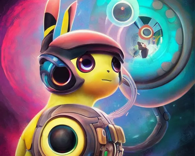 Image similar to lofi BioPunk Pokemon Pikachu portrait Pixar style by Tristan Eaton_Stanley Artgerm and Tom Bagshaw,