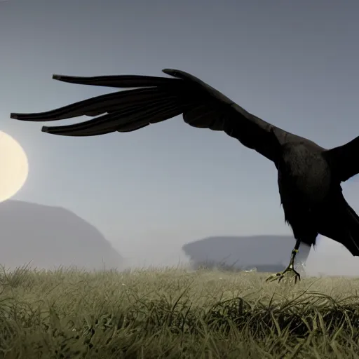 Image similar to a giant crow, photorealistic computer animation, unreal engine