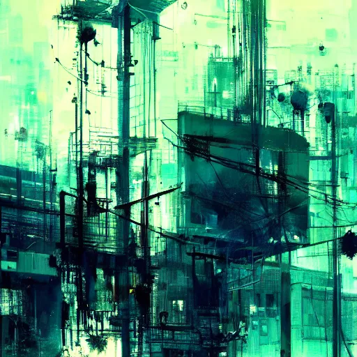 Image similar to a cyberpunk, wires, machines, in a dark future city by jeremy mann, francis bacon and agnes cecile, ink drips, paint smears, digital glitches glitchart c - 1 0