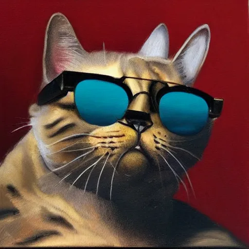 Prompt: oil painting of a badass cat with sunglasses smoking a cigar