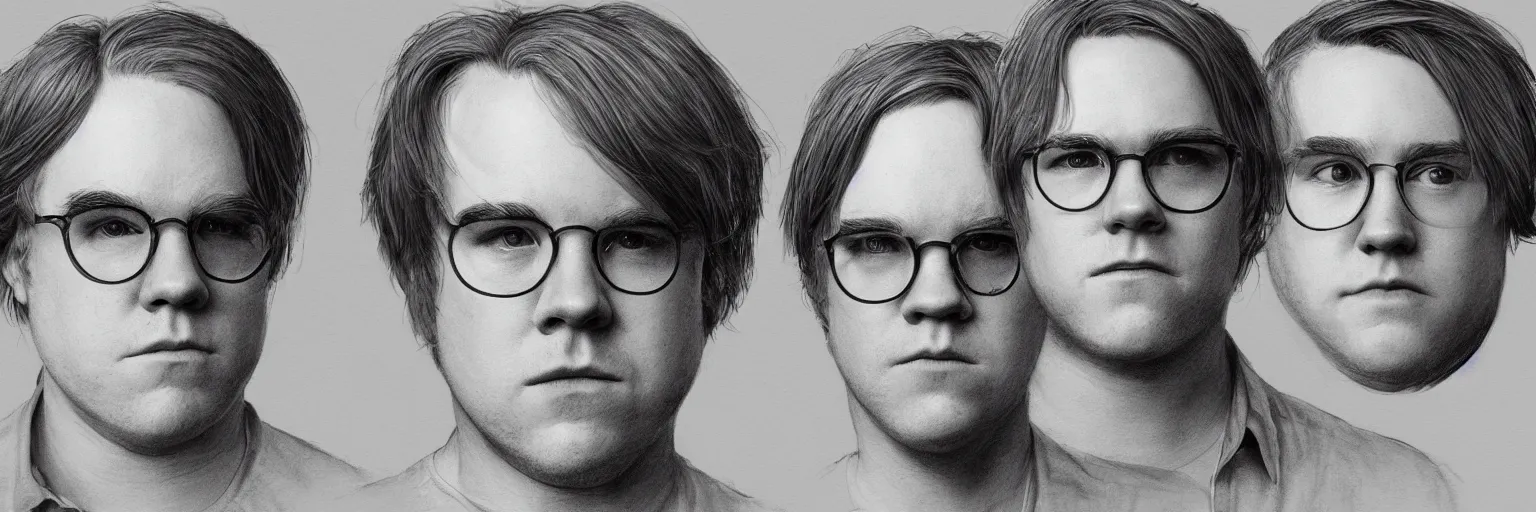 Prompt: character study of philip seymour hoffman and paul dano, 2 0 2 2, clear faces, emotional, character sheet, fine details, concept design, contrast, kim jung gi, pixar and da vinci, trending on artstation, 8 k, full body and head, turnaround, front view, back view, ultra wide angle