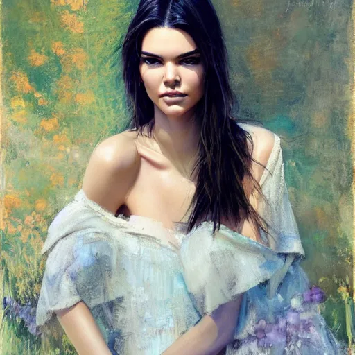 Image similar to fashion model kendall jenner by David Agenjo by Richard Schmid by Jeremy Lipking by moebius by atey ghailan