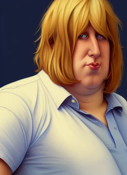 Prompt: portrait of chris griffin, young, blue shirt, intricate, highly detailed, ray tracing, digital painting, artstation, concept art, smooth, sharp focus, illustration, art by artgerm and greg rutkowski and alphonse mucha, 8 k