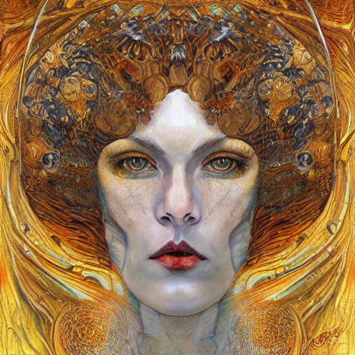 Image similar to Divine Chaos Engine by Karol Bak, Jean Deville, Gustav Klimt, and Vincent Van Gogh, horizontal symmetry, detailed fractals