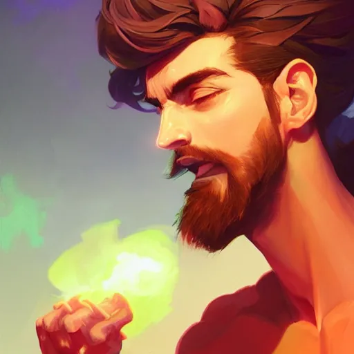 Image similar to portrait of handsome male, maya ali mage, gloomhaven, dynamic lighting, gaudy colors, octane render aesthetic, matte painting concept art, official fanart behance hd artstation by jesper ejsing, by rhads and makoto shinkai and lois van baarle and ilya kuvshinov and rossdraws