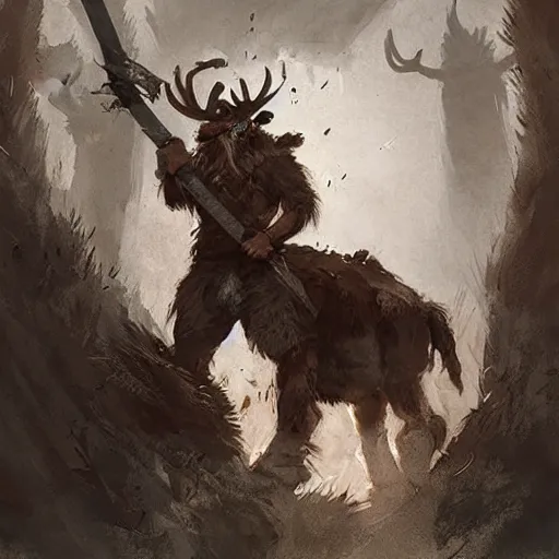 Image similar to hairy barbarian pirate with moose head by greg rutkowski