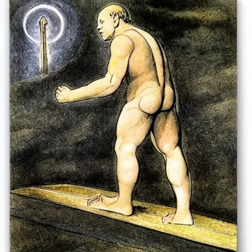 Image similar to george costanza walking up jacob's ladder by william blake