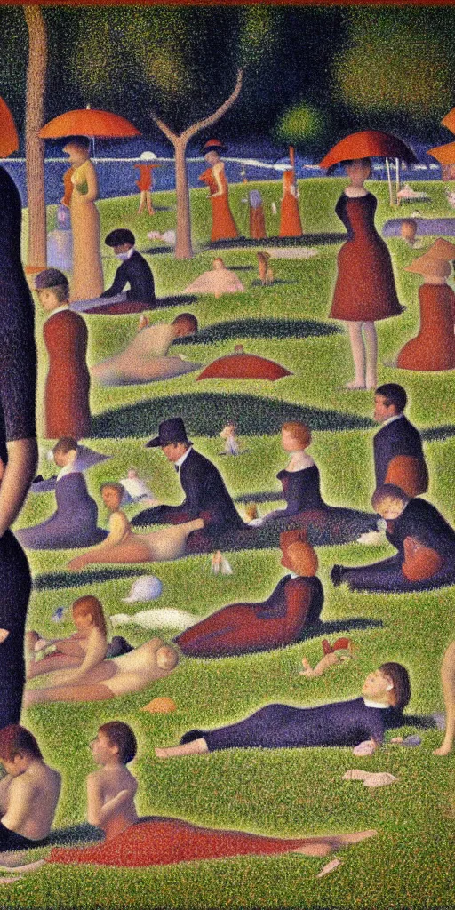 Image similar to a film still of love by gaspar noe movie, painted by georges seurat, impressionism, pointillism, detailed