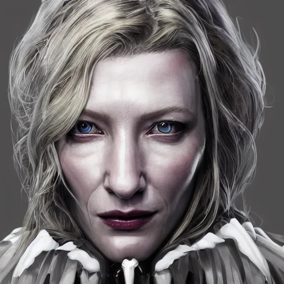 Image similar to a centered symmetrical portrait of cate blanchett as a necromancer, hyper detailed, facial texture, cinematic light, octane render, artstation