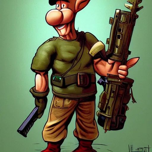 Image similar to Elmer Fudd from Loony Tunes in Doom, wearing green armor and helmet, killing demons, rip and tear, video game, highly detailed, sharp focused, concept art, artstation