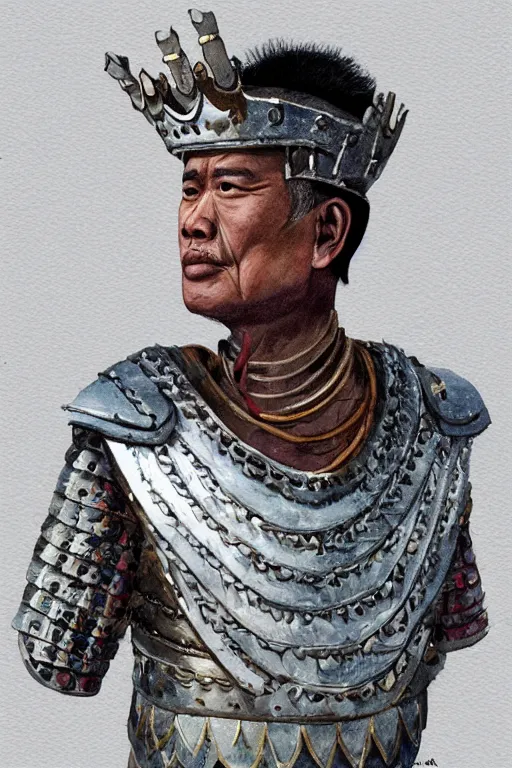 Image similar to from https : / / images. app. goo. gl / m 2 me 1 jcqzqfwpm 9 j 8! dream, full body portrait of king ramkhamhaeng the great, leather armor, tai ethnic group leader, emotional movement in the battle, highly detailed, digital painting, watercolor, artstation, concept art, smooth, sharp focus, illustration