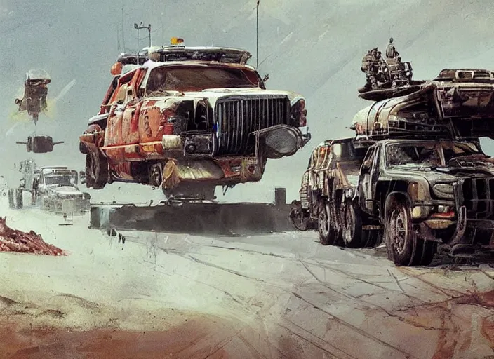 Prompt: ( ( ( ( ( garbage truck, car concept art, sci - fi illustration, painting ) ) ) ) ) by vincent di fate and john berkey and mad max fury road!!!!!!!