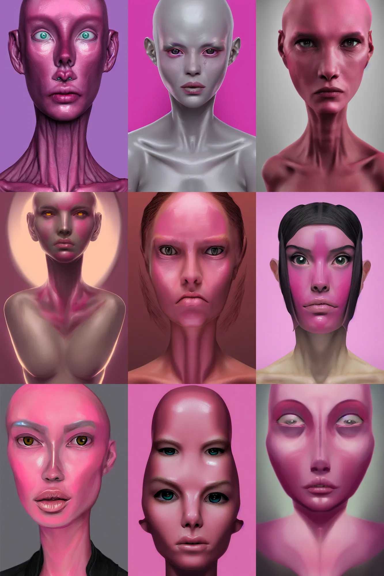 Prompt: portrait of an alien woman, pink skin, trending on artstation