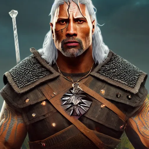 Image similar to a digital art portrait of dwayne johnson as ancient druid mage, dark souls witcher character sheet, 4 k, ultra detail, volumetric lighting, unreal engine, octane render