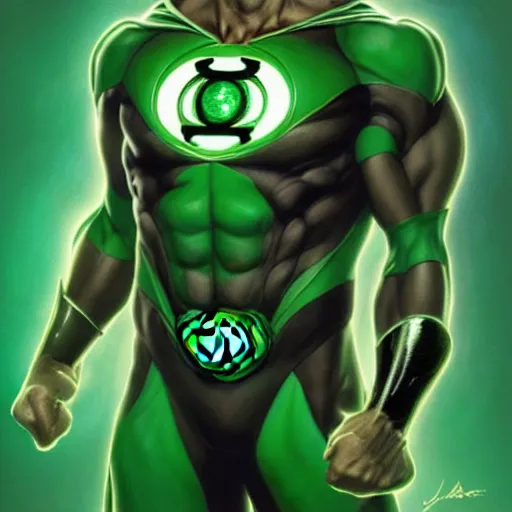 Prompt: A studio full body shot of a photorealistic green lantern performer by Jamie Foxx, symmetrical face, deep focus, D&D, fantasy, intricate, elegant, highly detailed, digital painting, artstation, concept art, matte, sharp focus, illustration, hearthstone, art by Artgerm and Greg Rutkowski and Alphonse Mucha