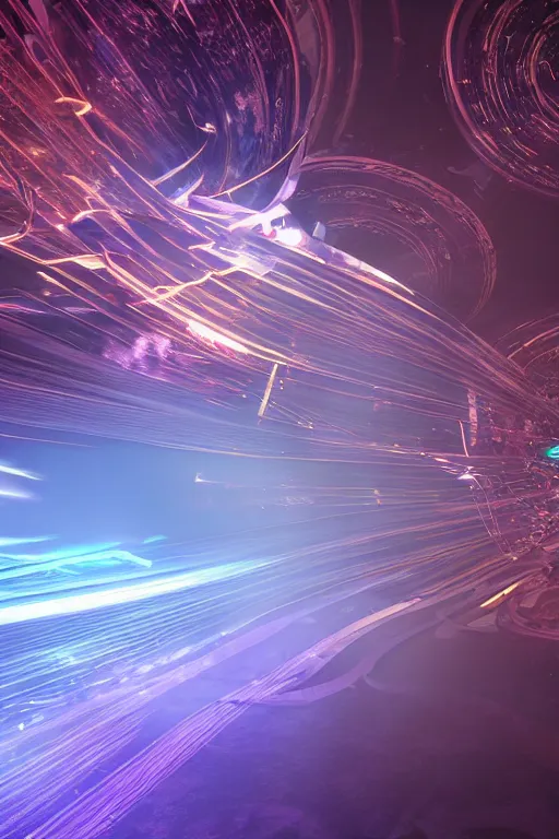 Image similar to swirling light streaks and ornate flowing light streams and intricate particle effects, unreal engine