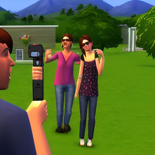 Image similar to photograph taken with selfie stick in the sims 2