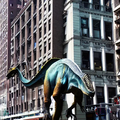 Image similar to a dinosaur in new york city