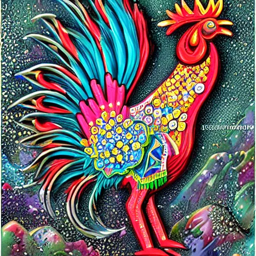 Prompt: fantasy art ultra detailed of the most bedazzled rooster king in all it's glory